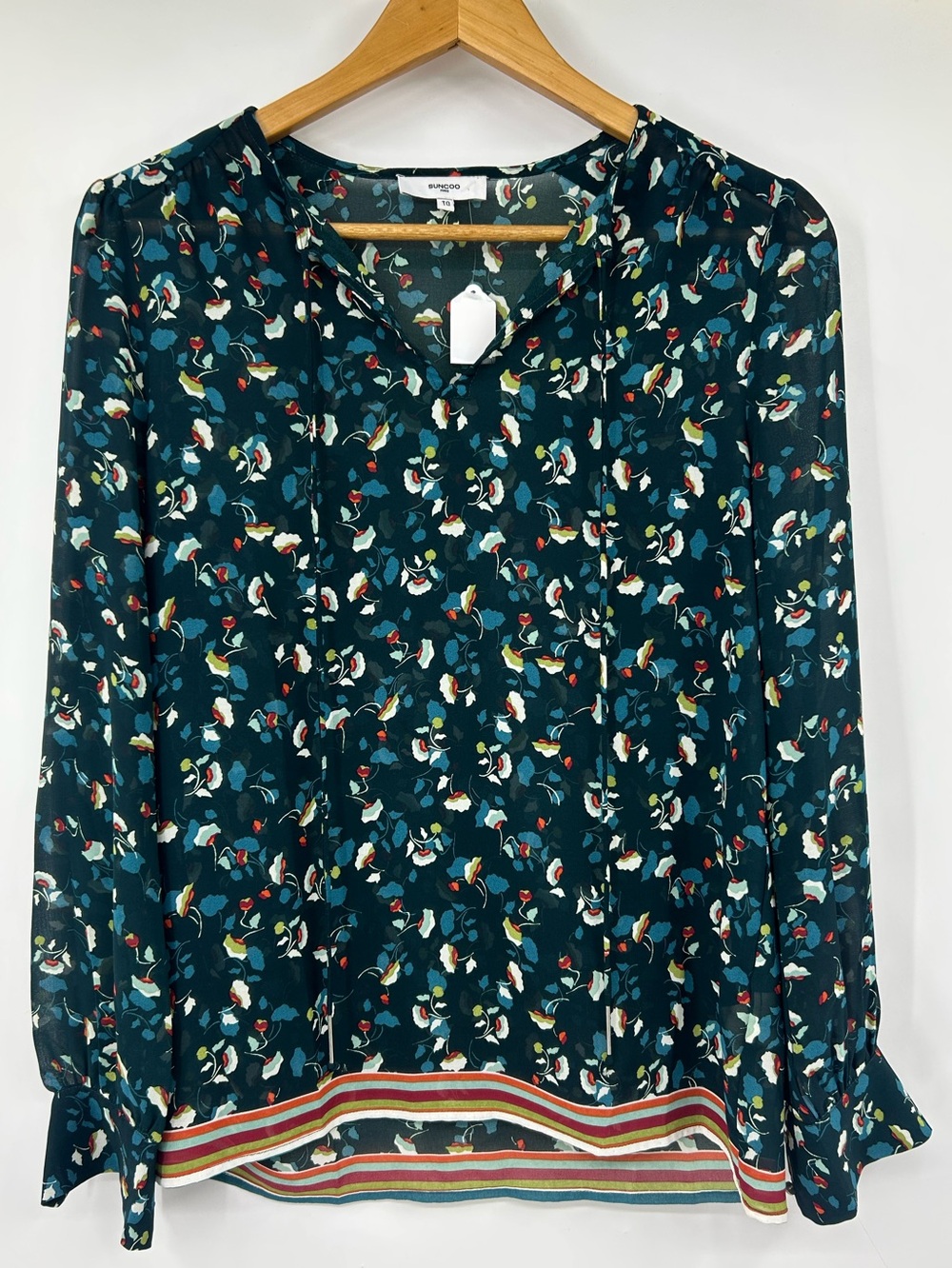 Suncoo Paris Lucille Blouse Floral Sheer‎ Striped Top H17C07335 OS